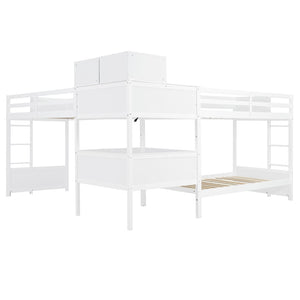 English Elm Twin L-shaped Bunk Bed Pine Wood Corner Design with Desk Drawers and Usb Charging White N820S00079K