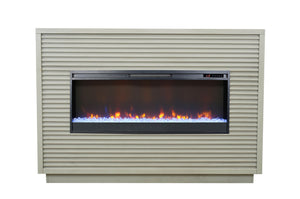 English Elm 62 Inch Fireplace Mantel with 42" Electric Insert, Poplar & Okume Veneer, Remote, Heats 400 Sq Ft Beige B108P255367