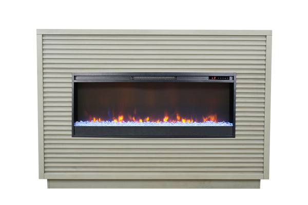 English Elm 62 Inch Fireplace Mantel with 42" Electric Insert, Poplar & Okume Veneer, Remote, Heats 400 Sq Ft Beige B108P255367