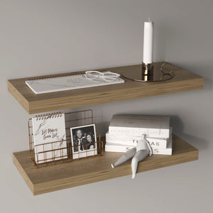 English Elm Floating Shelves - Macadamia Beige Set Of 2, Modern Minimalist Design For Stylish Home Decor B097P369447