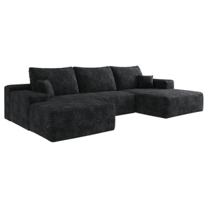English Elm 107"Cloud Plush Corduroy Sectional Sofa with Ottoman No-Assembly Modular U-Shaped Deep Seat Comfort and Versatile Living Room Solution Black W2824S00026
