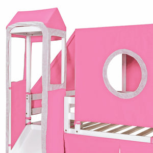 English Elm Twin Castle Loft Bed with Play Tower Pinewood Frame for Kids Bedroom Storybook LT000568AAH-1