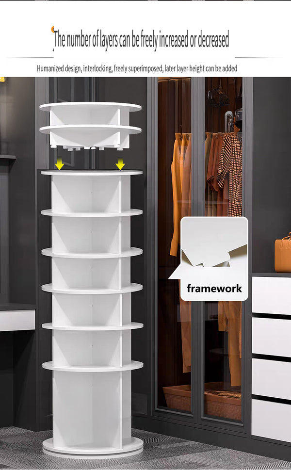 English Elm 8 Tier Rotating Shoe Rack Tower - 360° Spinning Organizer Holds 28 Pairs, Sturdy PVC Space-Saver White W2641P303444