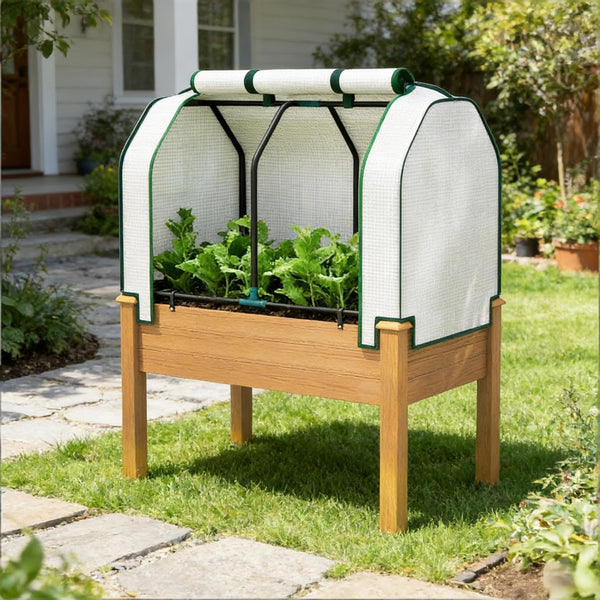 English Elm Raised Metal Garden Bed with Tall Diamond Trellis Powder Coated Outdoor Privacy Planter Sand T3971P459738