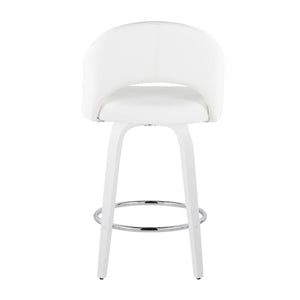 English Elm Fixed-height Swivel Counterstools Faux Leather Padded Seat Chrome Footrest Set of 2 White B202S01847