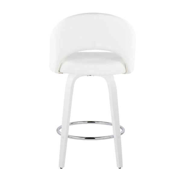 English Elm Fixed-height Swivel Counterstools Faux Leather Padded Seat Chrome Footrest Set of 2 White B202S01847