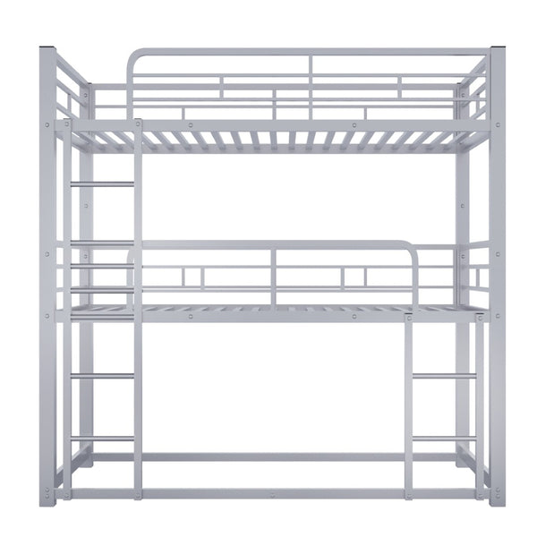 English Elm Metal Triple Bunk Bed Steel Frame Twin Three Tier Guardrails for Shared Rooms Silver GX000230AAN