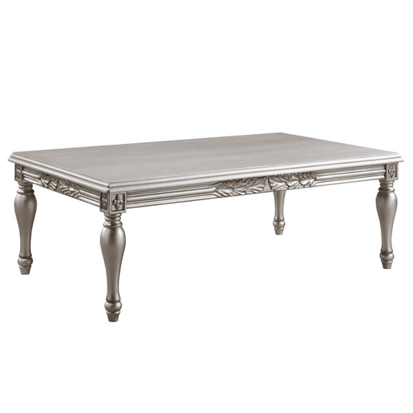 English Elm Pelumi Platinum Rubberwood Coffee Table with Carved Floral Apron for Traditional Living Rooms B2726P468877