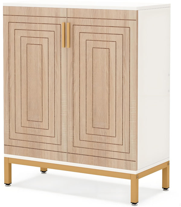 English Elm Durable White Mdf Shoe Cabinet with Gold Legs Geometric Doors Entryway Storage T3971P447602