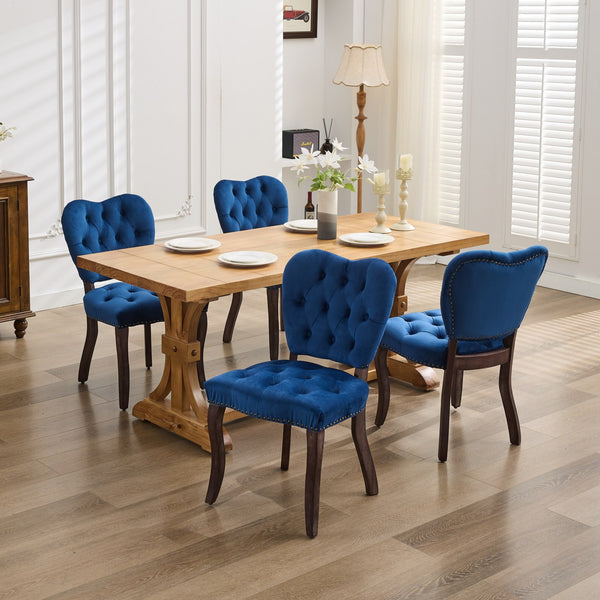 English Elm French Vintage Tufted Upholstered Dining Chair with High-Density Foam, Solid Wood Frame, 300lb Capacity Blue W1143P214541