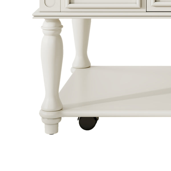 English Elm Farmhouse Retro Coffee Table with Lockable Wheels, One Drawer & Lower Shelf, Solid Wood Legs, Durable Finish White+Walnut N721P307935D