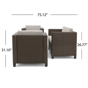 English Elm Christopher Knight Home® - PUERTA Outdoor 4-Piece Wicker Sofa Set with Waterproof Cushions, All-Weather Rattan, Compact Seating Brown 52978.00BRN