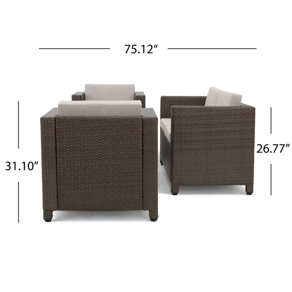 English Elm Christopher Knight Home® - PUERTA Outdoor 4-Piece Wicker Sofa Set with Waterproof Cushions, All-Weather Rattan, Compact Seating Brown 52978.00BRN