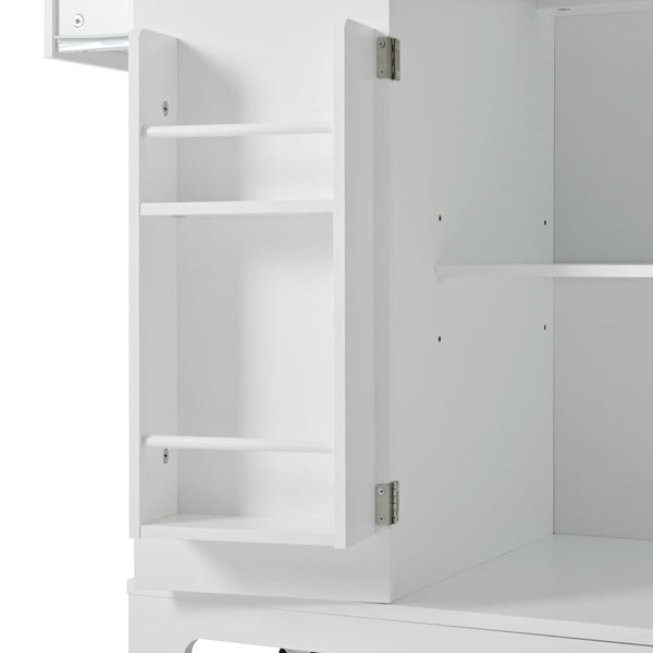 English Elm K&K Fluted Kitchen Island Cart with Tilt-Out Trash, Charging Station, Hidden Wheels & Ample Storage White N707P221571W