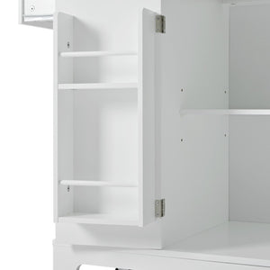 English Elm K&k Rolling Kitchen Island Rubber Wood Top Fluted Cabinet Built-in Charging Station White N707S221571W