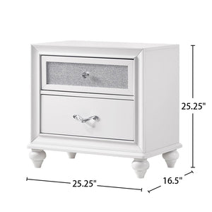 English Elm 2 Chic Two-Drawer Nightstand with Sparkling Acrylic Panels and Faceted Crystal Hardware for Glam Bedrooms White B016P255554