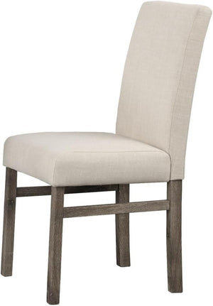 English Elm 5 Piece Oak Finish Transitional Dining Set with Linen Upholstered Chairs Seats Four B011S02294
