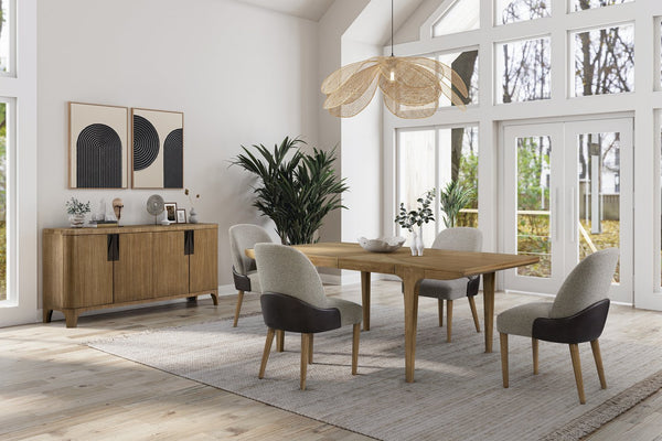 English Elm Server Eucalyptus Tan Solid Wood+MDF Sideboard with Adjustable Shelves, Cord Management, Arched Base B2699P396176