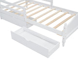 English Elm Twin Size Wood Platform Bed With Guardrails On Both Sides and Two Storage Drawers ,White