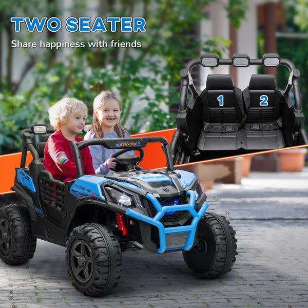 English Elm Qaba 24v Two Seat Kids Ride on Car with Dual Motors Spring Suspension Remote Blue W2225P249873