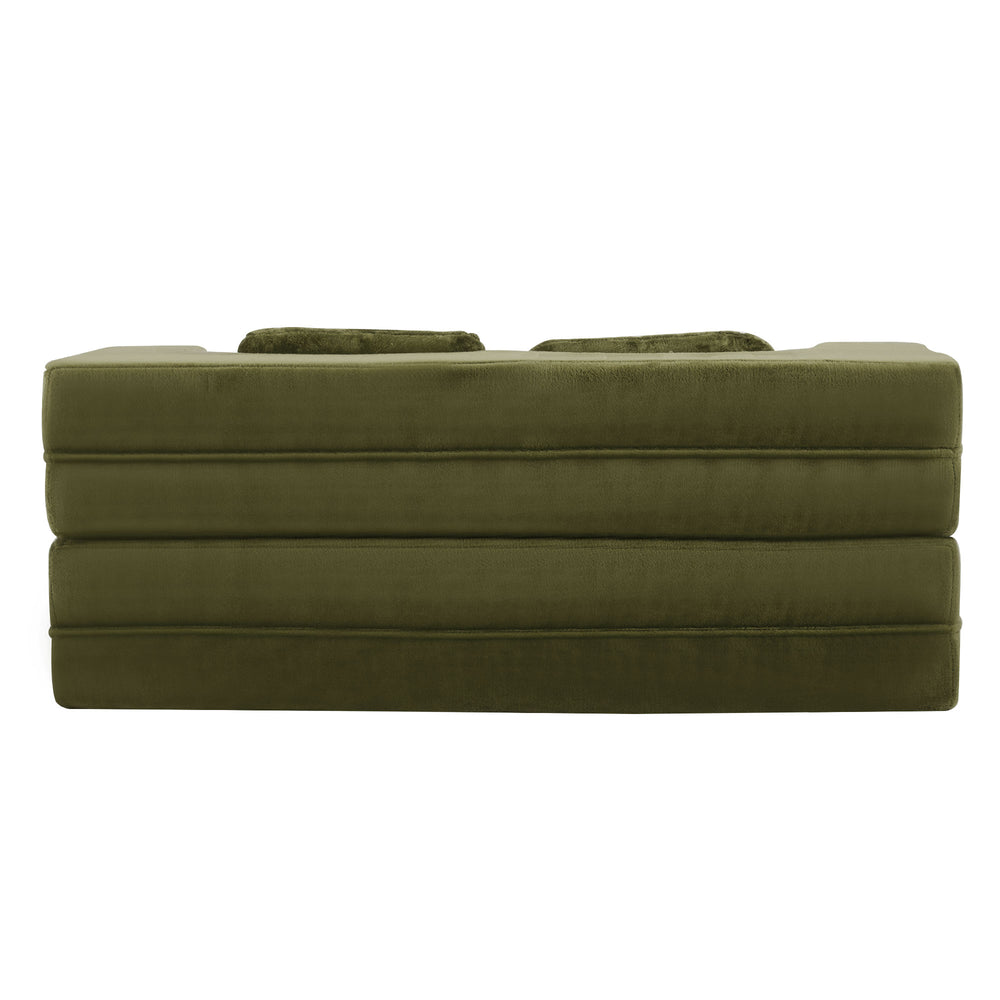 English Elm Queen Foldable Sofa Bed with Plush Chenille Cover, High-Density Foam Convertible Futon for Living Room Guest Room Bedroom Green W1829P348207