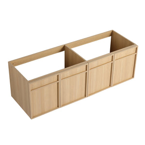 English Elm 60" 60" Wall-Mounted Bathroom Vanity with Double Resin Sink, 4 Soft-Closing Doors, Oak Finish W1972P315223
