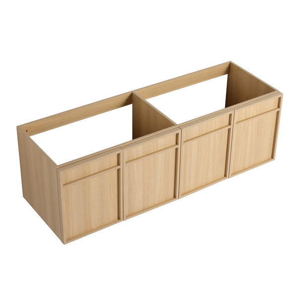 English Elm 60" 60" Wall-Mounted Bathroom Vanity with Double Resin Sink, 4 Soft-Closing Doors, Oak Finish W1972P315223