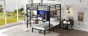 English Elm Full Xl Over Twin Metal Bunk Bed With Foldable Desk, Led Closet & Noise Reduction - Space Saver! W1580S00113