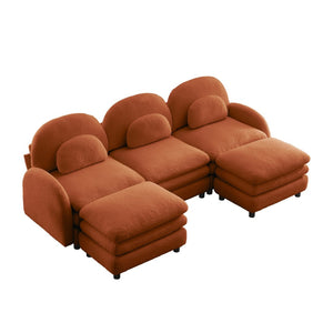English Elm Teddy Fleece Modular Cloud Sofa Plush Three Seat Sectional with Movable Ottomans Orange W5656S00099