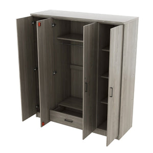 English Elm 4-door Wardrobe with Drawer Gray Mdf Freestanding Bedroom Closet Storage Unit LP006002AAE