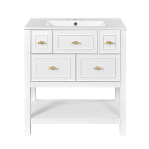 English Elm 60'' Elegant Bathroom Vanity Set With Ceramic Sink, Solid Wood Frame, Ample Storage & Modern Design N710SS00004K