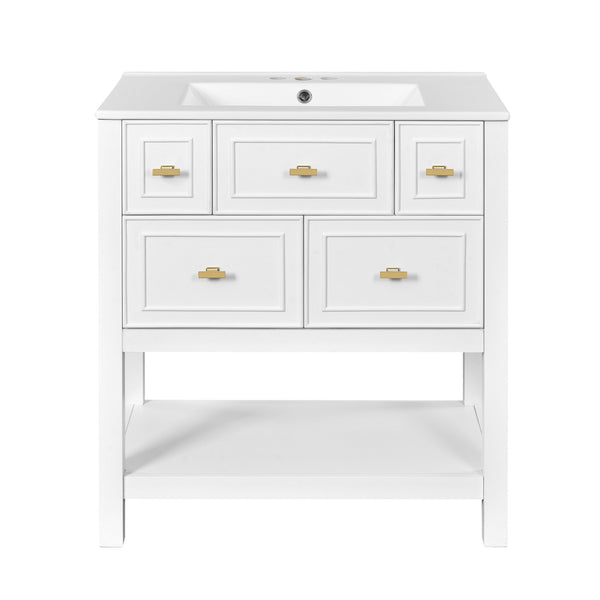 English Elm 60'' Elegant Bathroom Vanity Set With Ceramic Sink, Solid Wood Frame, Ample Storage & Modern Design N710SS00004K