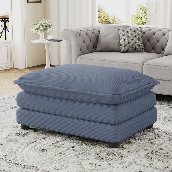 English Elm 35.4" Ottoman with Corduroy Upholstery, Pocket-Spring Comfort, Sturdy Plywood Frame, 250lb Capacity Blue N719P223248C