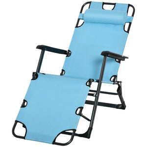 English Elm Outsunny 2-In-1 Folding Chaise Lounge Chair With Pillow & Pocket For Beach, Patio, Deck, Lawn, Blue W2225P200792-GIGA