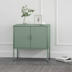 English Elm Ava Steel Accent Cabinet 24" — Contemporary Metal Storage with Adjustable Shelf, Slim Minimalist Design Sage Green B365P397880