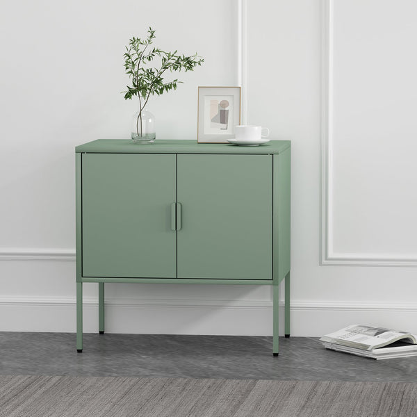 English Elm Ava Steel Accent Cabinet 24" — Contemporary Metal Storage with Adjustable Shelf, Slim Minimalist Design Sage Green B365P397880