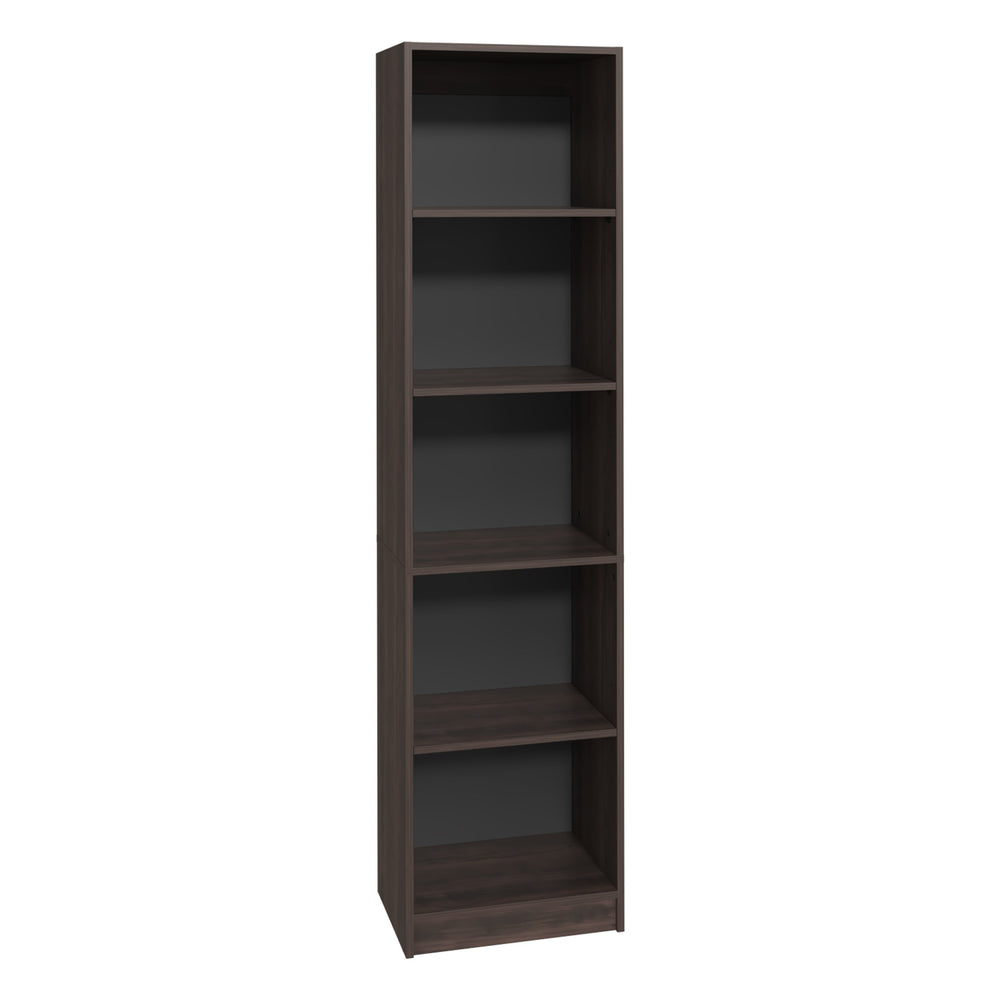 English Elm XS Compact Bookcase 5-Shelf Slim Bookshelf in Dark Walnut & Black Wengue — Space-Saving, Durable Storage B097P350331