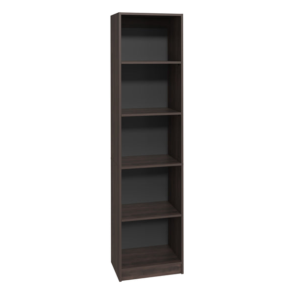 English Elm XS Compact Bookcase 5-Shelf Slim Bookshelf in Dark Walnut & Black Wengue — Space-Saving, Durable Storage B097P350331