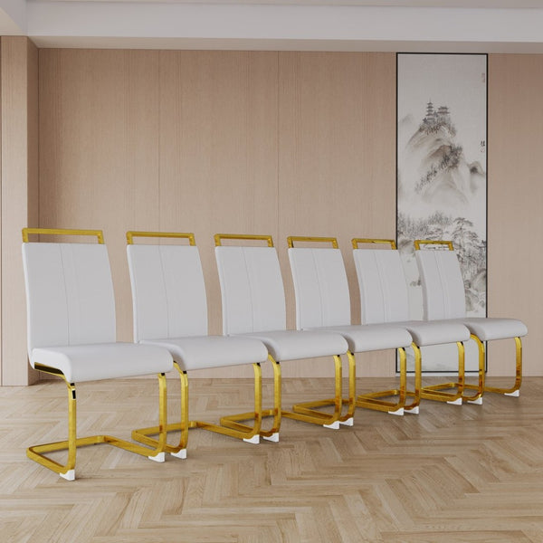 English Elm Modern White Faux Leather High Back Dining Chair Set Gold Base Elegant Seating W3732P495889