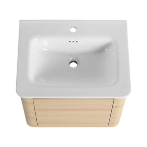 English Elm 24'' 24" Wall-Mounted Bathroom Vanity with Ceramic Sink, Soft-Close Door, Plywood Build, Space-Saving Design Ameican White Oak W999P317925