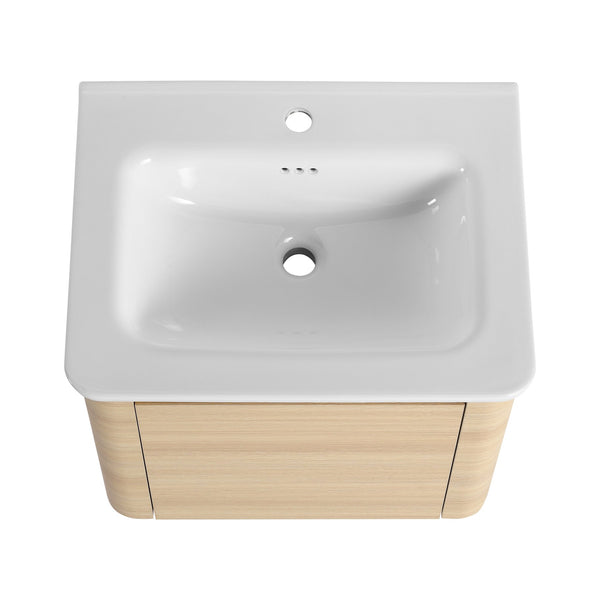 English Elm 24'' 24" Wall-Mounted Bathroom Vanity with Ceramic Sink, Soft-Close Door, Plywood Build, Space-Saving Design Ameican White Oak W999P317925