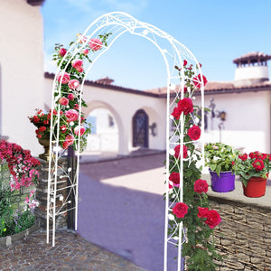 English Elm Metal Gothic Arch Garden Arbor Powder Coated Steel Trellis for Climbing Roses Cream White W158681140