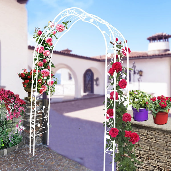English Elm Metal Gothic Arch Garden Arbor Powder Coated Steel Trellis for Climbing Roses Cream White W158681140