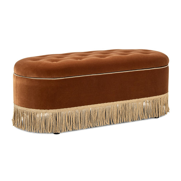 English Elm Melinda Velvet Storage Bench with Button Tufting and Bullion Fringe Bedroom Accent B2719P479032