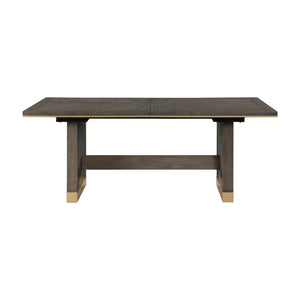 English Elm Modern Griffin Dining Table with Self-Storing 20" Leaf, Sunburst Oak Brown Finish & Gold Trim B011S01459