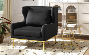 English Elm Modern Velvet Accent Chair Curved Arms Plush Cushion Upholstered Seat for Living Room Black N763P360686B