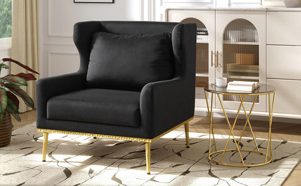English Elm Modern Velvet Accent Chair Curved Arms Plush Cushion Upholstered Seat for Living Room Black N763P360686B