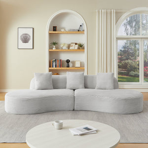 English Elm Contemporary Corduroy Compressed Upholstered Curved Sectional Sofa with Spring Cushions, No Assembly Required, Chic Lounge Appeal LIGHT GREY W2339S00059