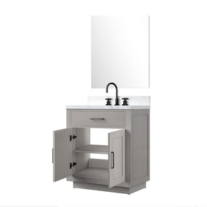 English Elm White Oak Single Bath Vanity Set With Carrara Marble Top, Mirror & Chrome Faucet - Easy Install! B2731S01951-GIGA