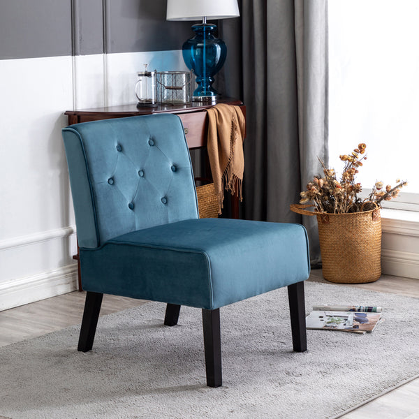English Elm Reese 53" Armless Button Tufted Accent Chair Set of 2 with Velvet Upholstery, Curved Back Comfort Blue B2735P271023